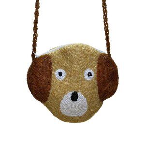 Women’s Brown Beaded Dog Face Handcrafted Unique Kid-Friendly Crossbody Purse